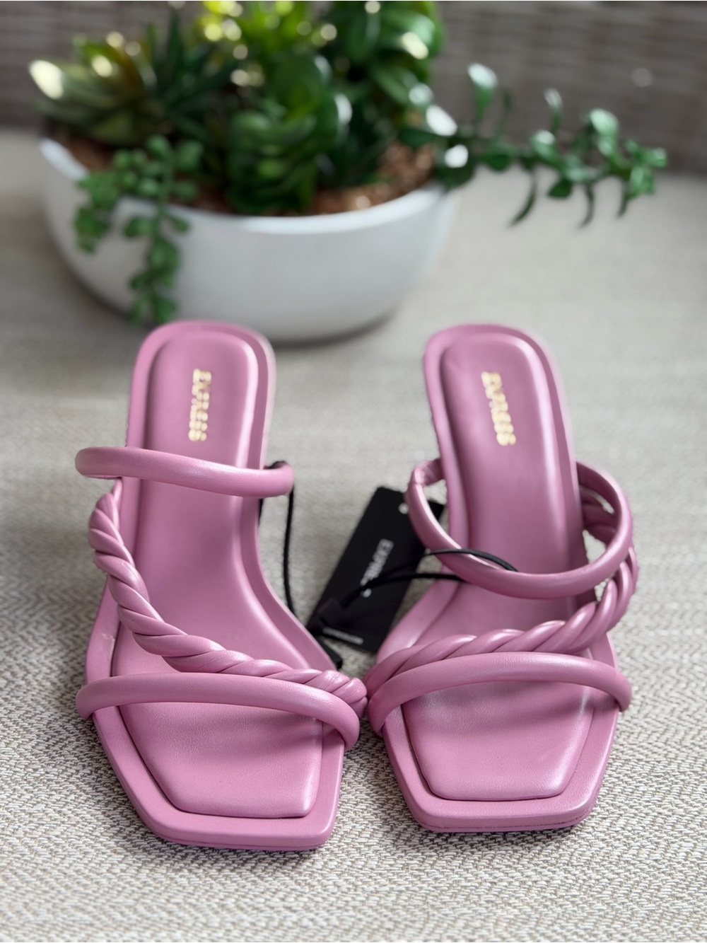 Express Pink Braided-Strap Square-Toe Mules